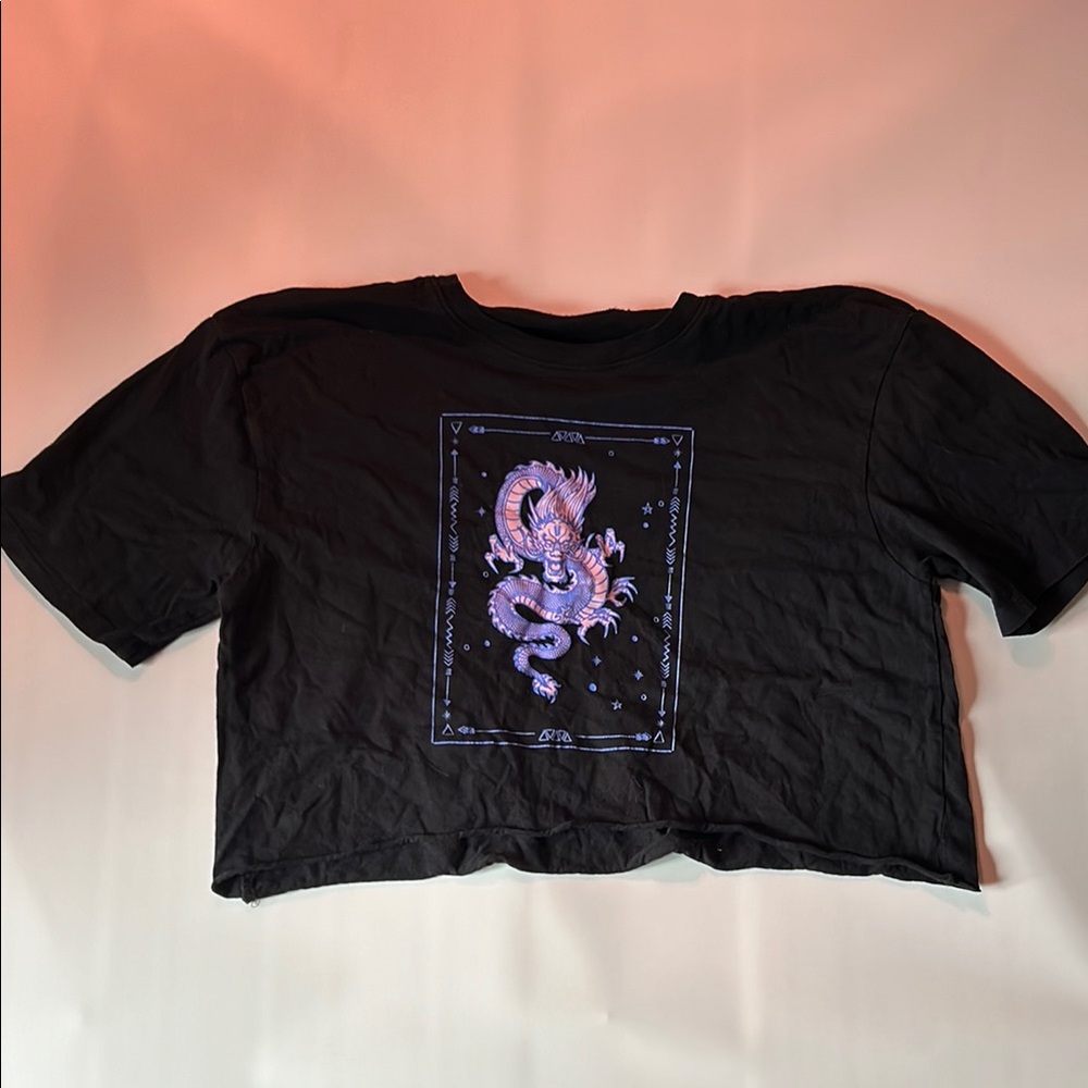 Urban Planet Black and Purple Graphic Crop T-Shirt